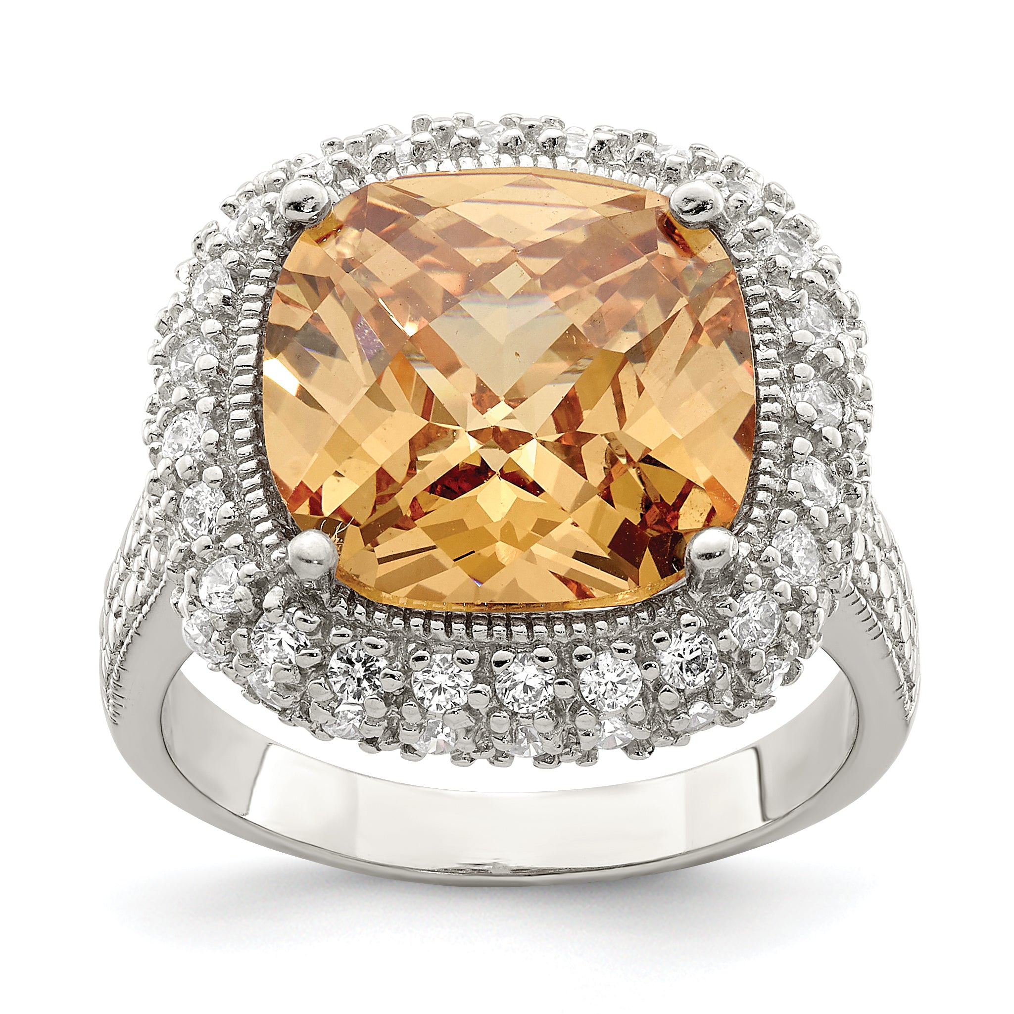 Sterling Silver Champagne & Clear Color CZ Ring Main image
