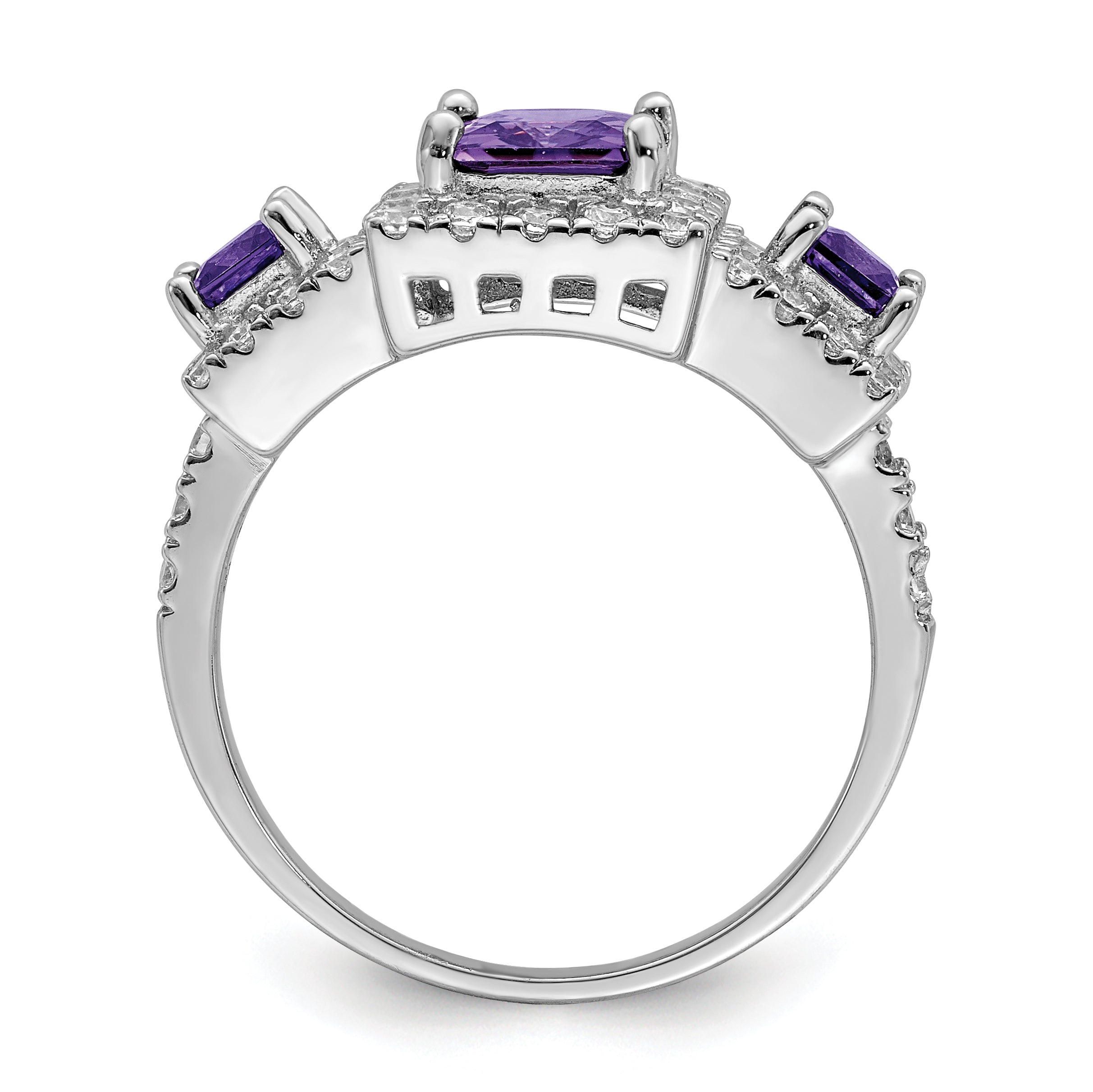 Sterling Silver Rhodium-plated Purple Square CZ Ring