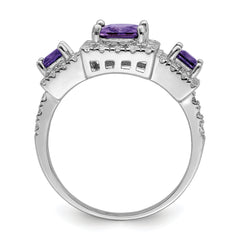 Sterling Silver Rhodium-plated Purple Square CZ Ring