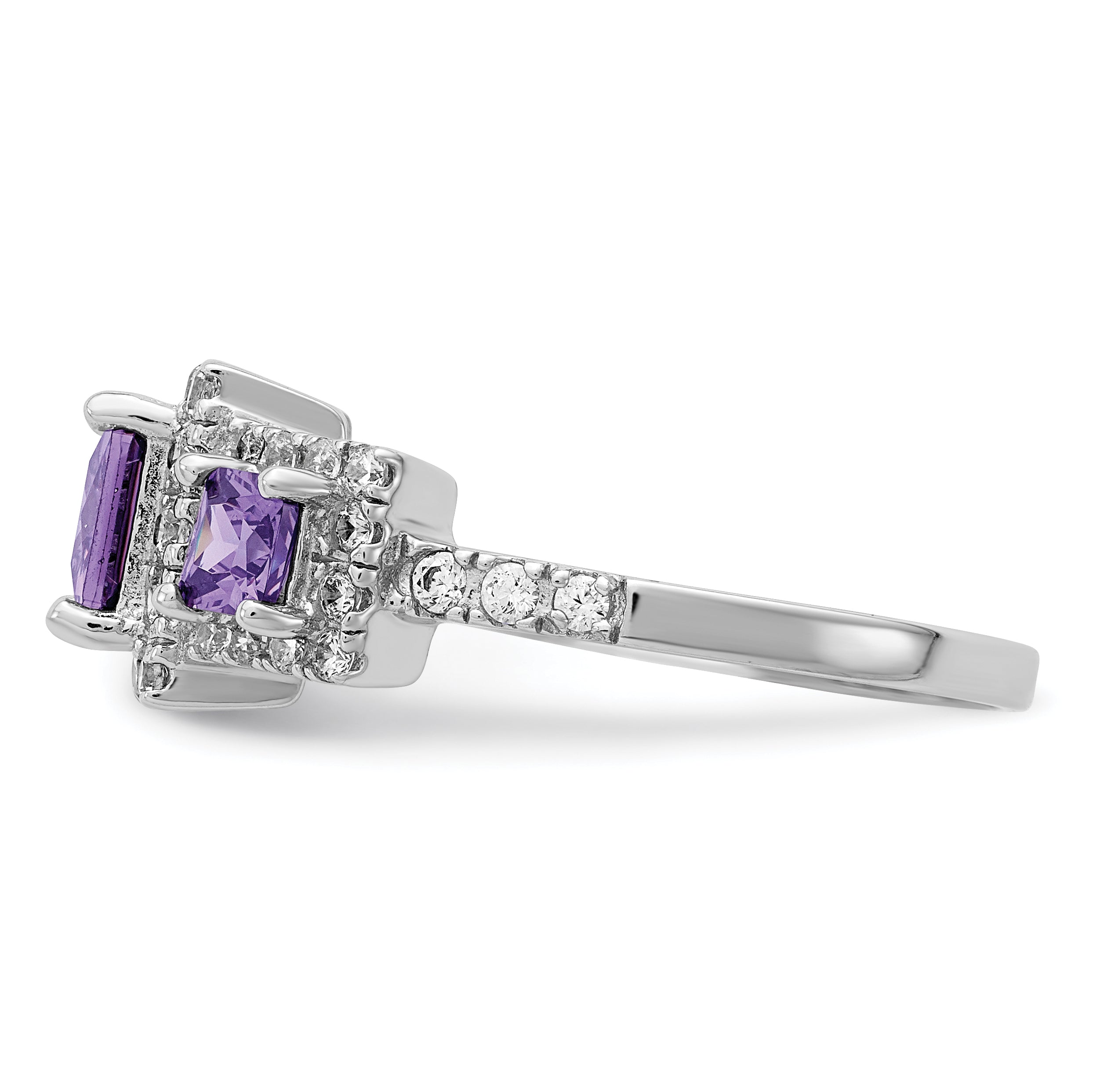 Sterling Silver Rhodium-plated Purple Square CZ Ring