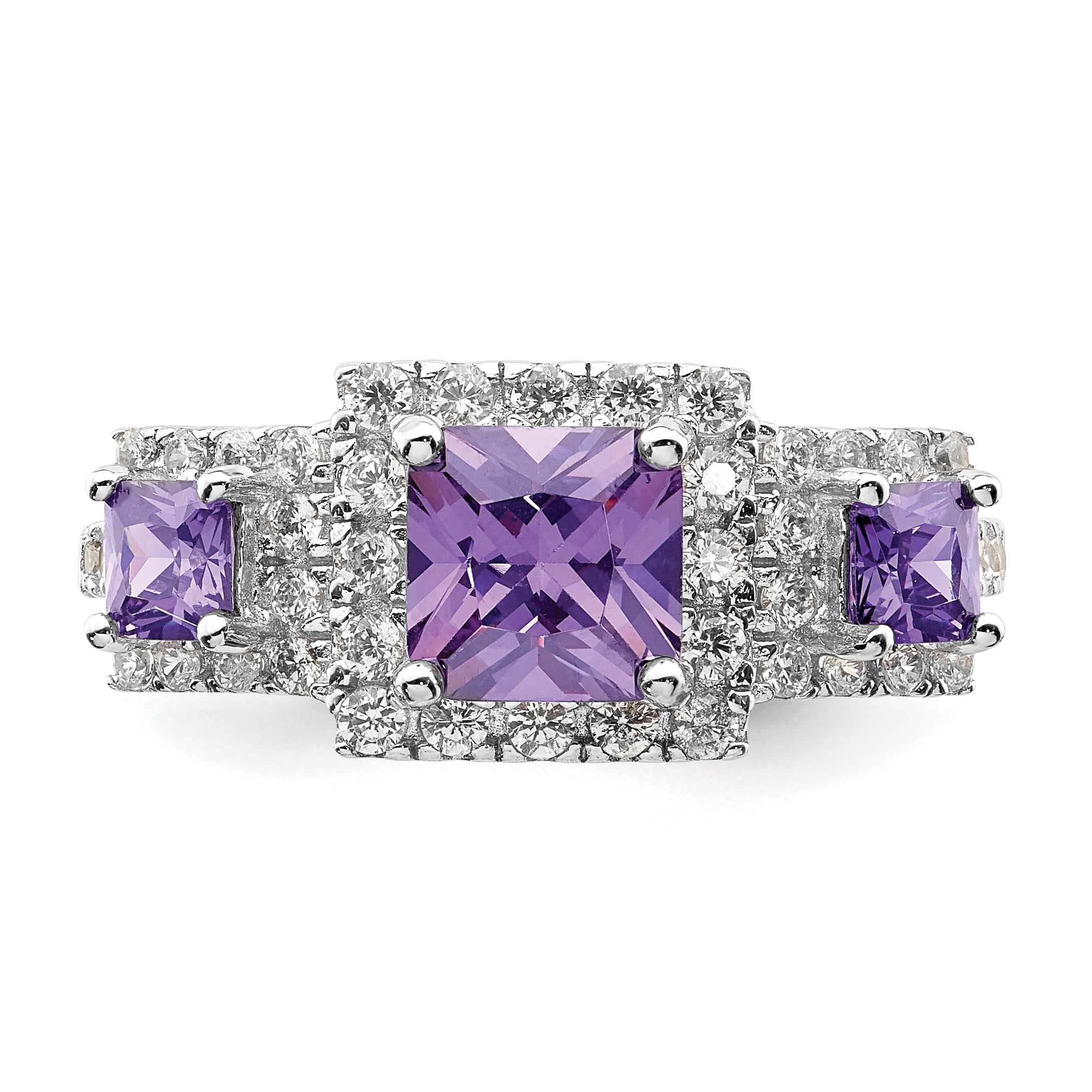 Sterling Silver Rhodium-plated Purple Square CZ Ring
