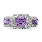 Sterling Silver Rhodium-plated Purple Square CZ Ring