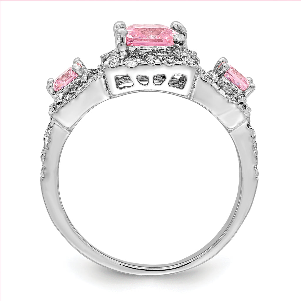 Sterling Silver Rhodium-Plated plated Pink Square Cubic Zirconi Ring