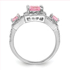Sterling Silver Rhodium-Plated plated Pink Square Cubic Zirconi Ring