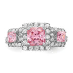 Sterling Silver Rhodium-Plated plated Pink Square Cubic Zirconi Ring