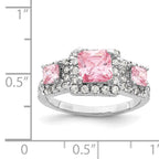 Sterling Silver Rhodium-Plated plated Pink Square Cubic Zirconi Ring