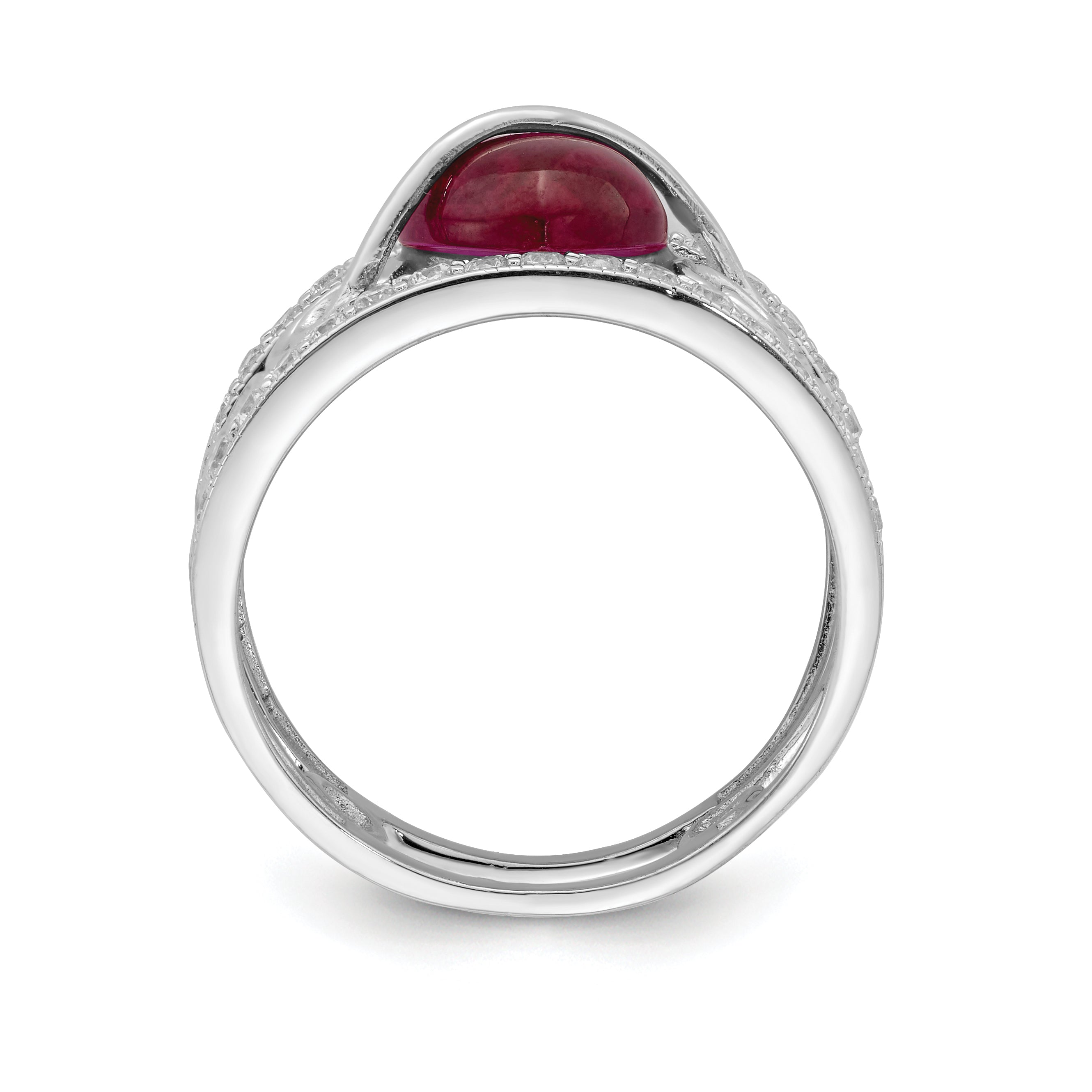 Sterling Silver Rhodium-plated Red Heart CZ & Clear CZ Ring Secondary image