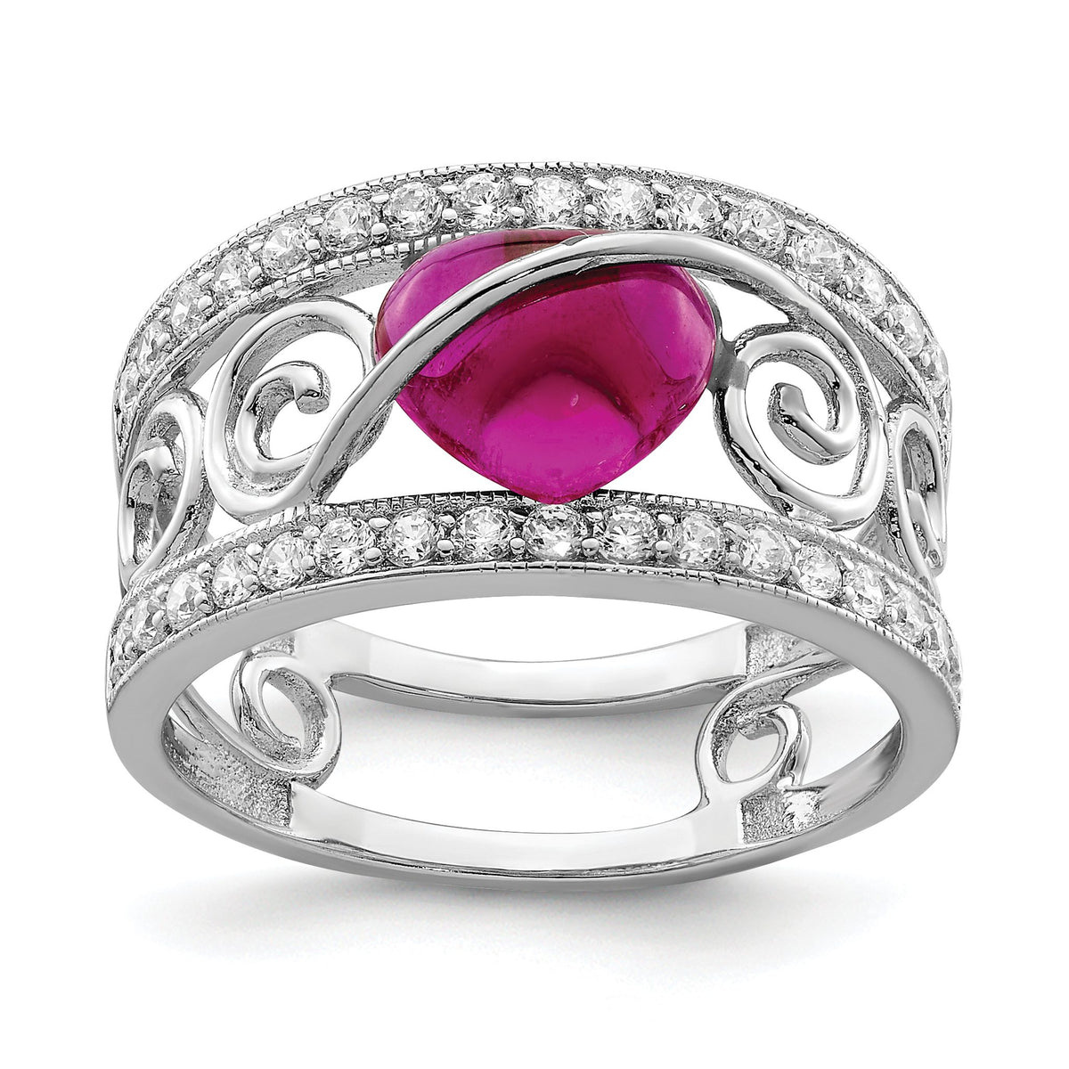 Heart Cubic Zirconia & Clear Cubic Zirconia Ring in Sterling Silver, Size 7 - Sophia Jewelers Main image