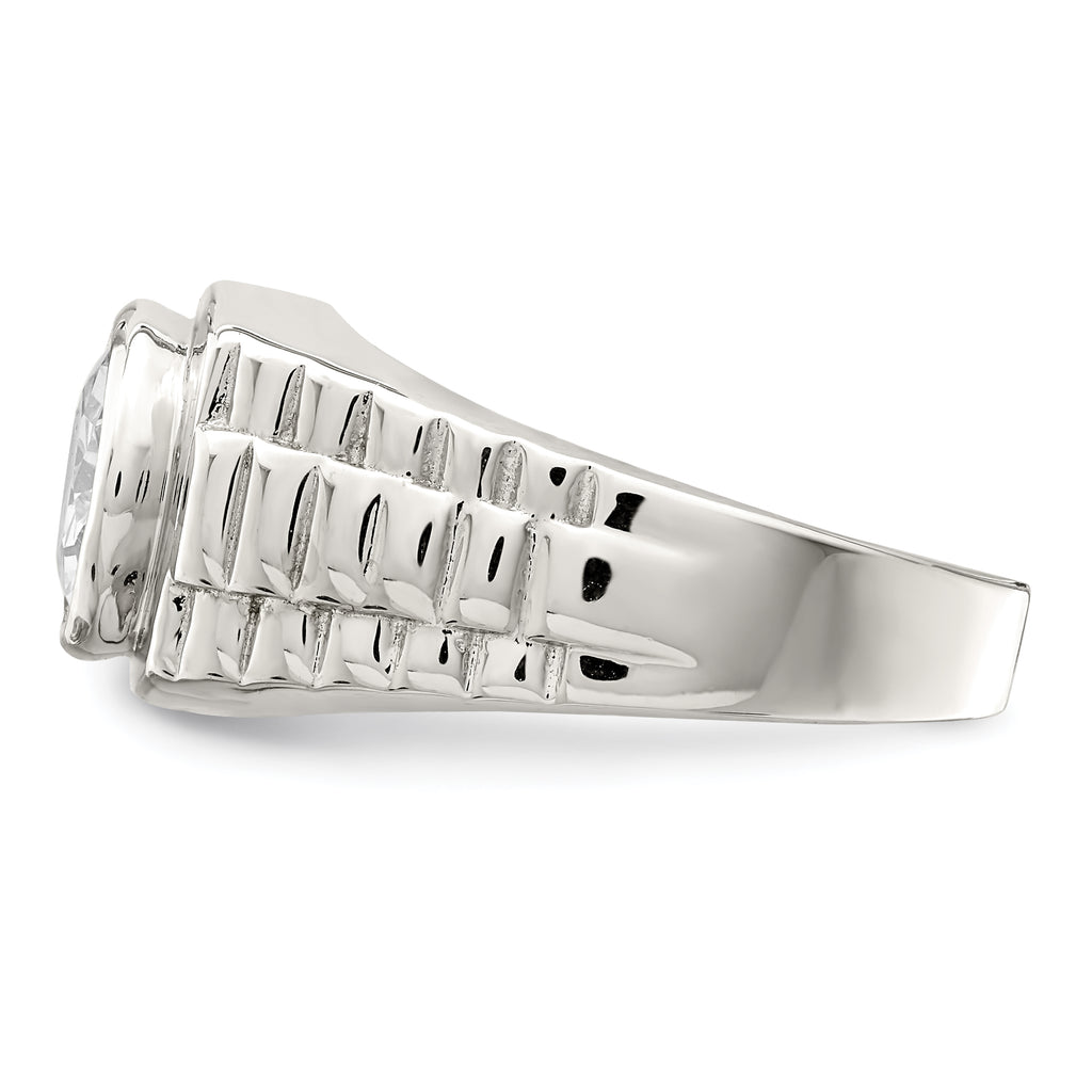 Sterling Silver Rhodium-Plated Men's Cubic Zirconi Ring