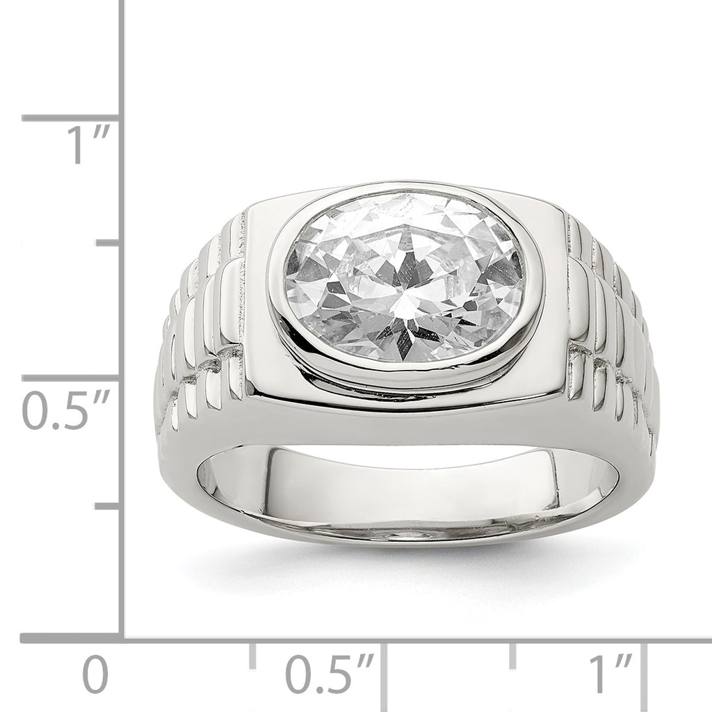 Sterling Silver Rhodium-Plated Men's Cubic Zirconi Ring