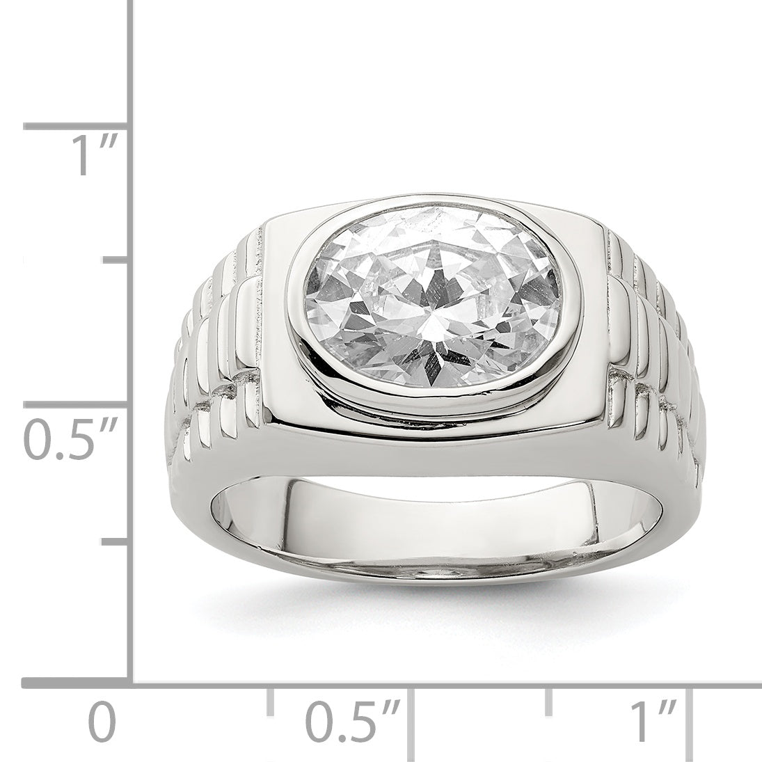 Sterling Silver Rhodium-Plated Men's Cubic Zirconi Ring