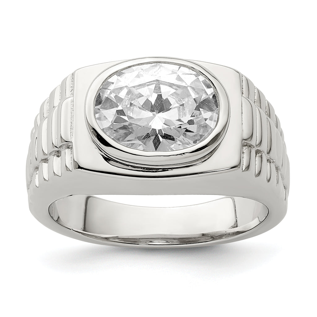 Sterling Silver Rhodium-Plated Men's Cubic Zirconi Ring
