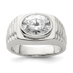 Sterling Silver Rhodium-Plated Men's Cubic Zirconi Ring