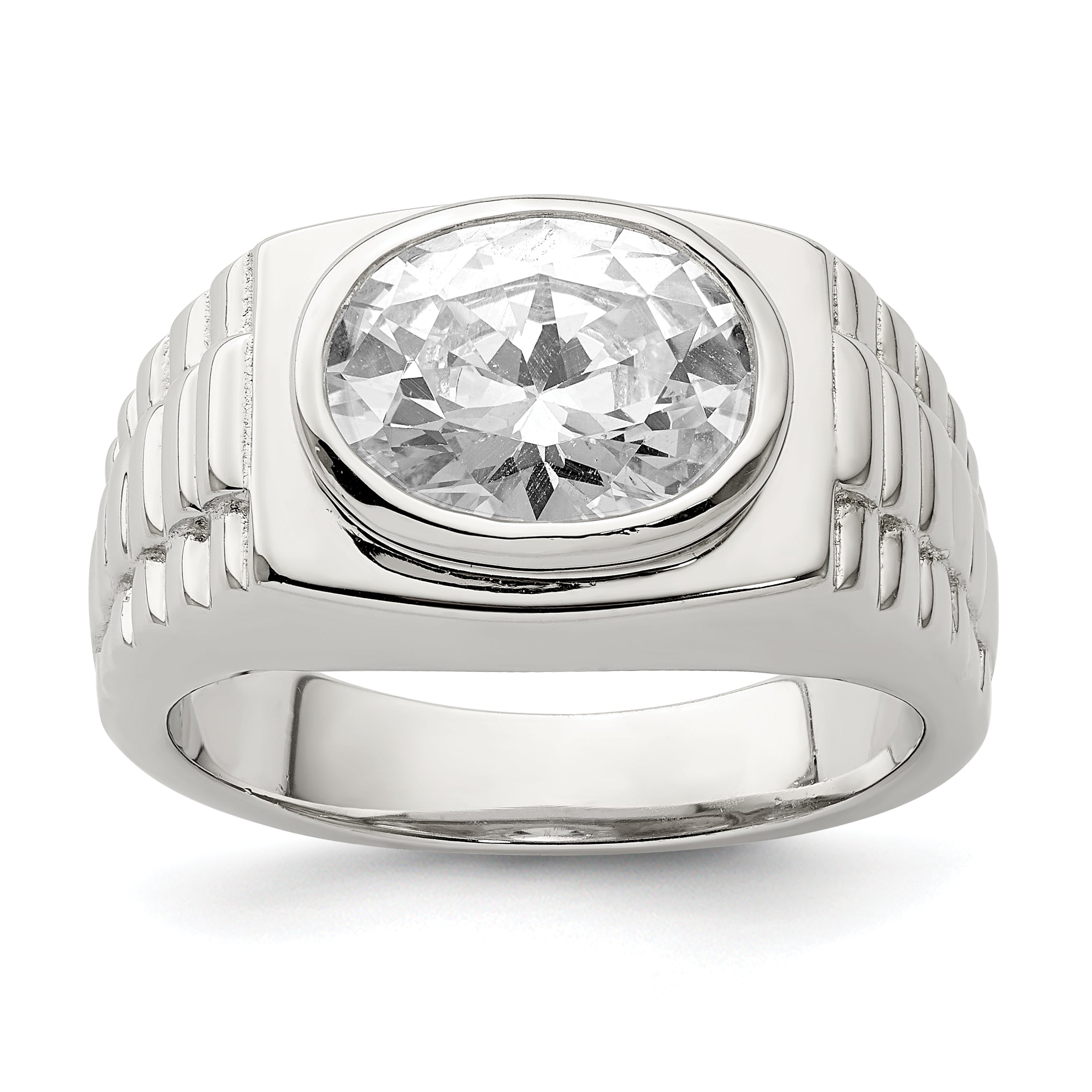 Sterling Silver Rhodium-Plated Men's Cubic Zirconi Ring