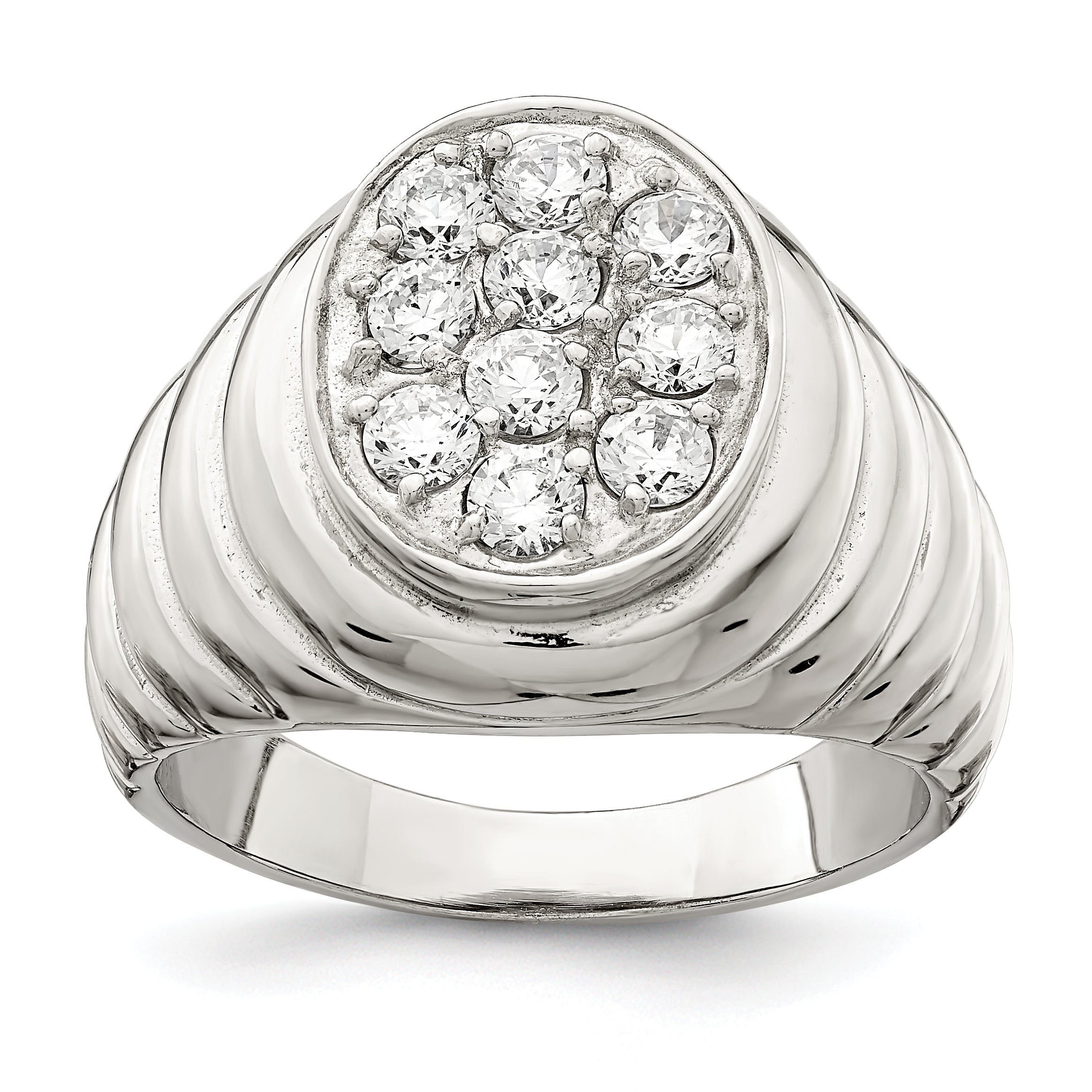 Sterling Silver Rhodium-plated Men's CZ Cluster Ring Main image