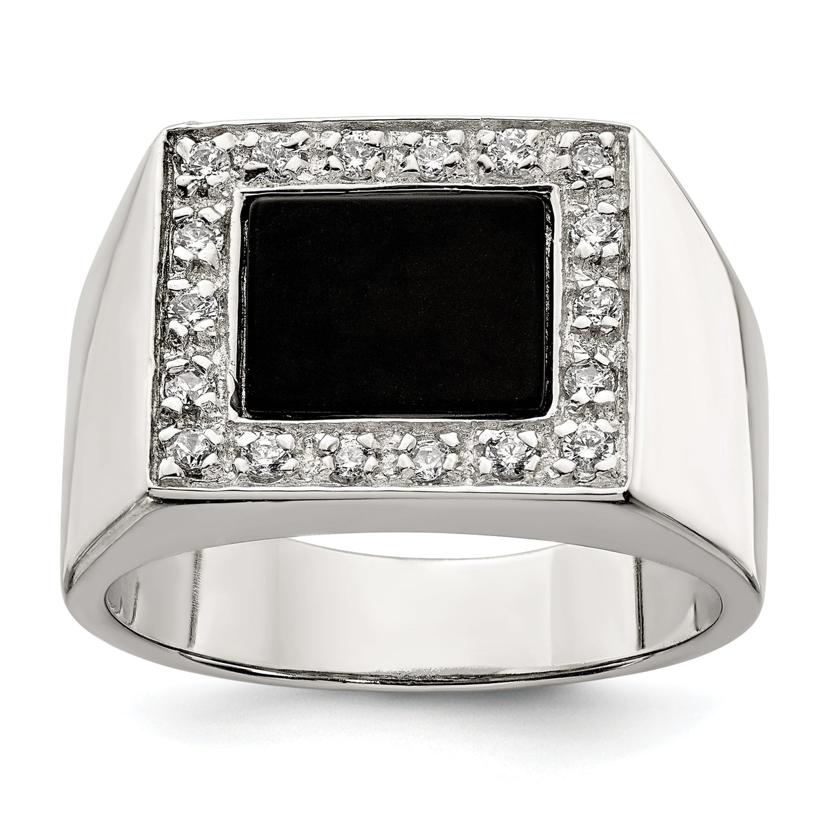 Men's Cubic Zirconia & Onyx Ring in Sterling Silver, 5.2mm, Size 9–11 - Sophia Jewelers Main image