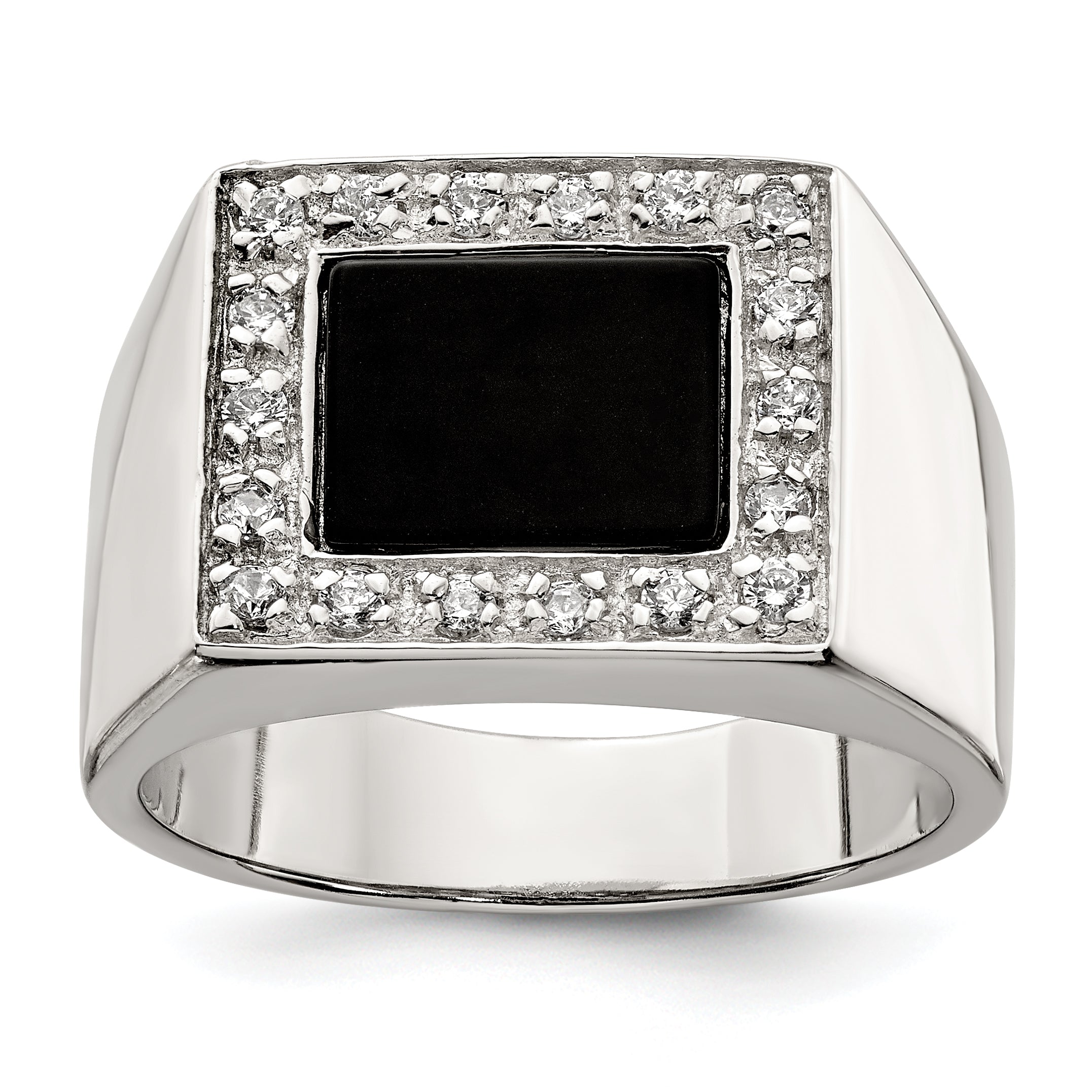 Sterling Silver Rhodium-plated Men's CZ & Onyx Ring Main image