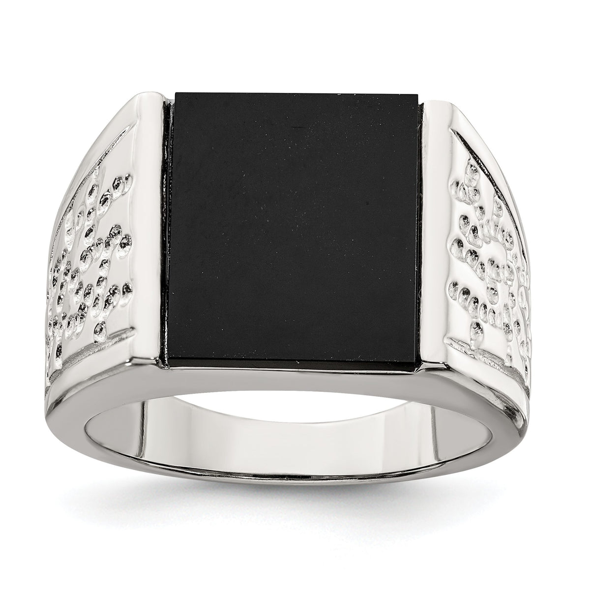 Men's Onyx Ring in Sterling Silver, 4.25mm Textured, Size 9–11 - Sophia Jewelers Main image