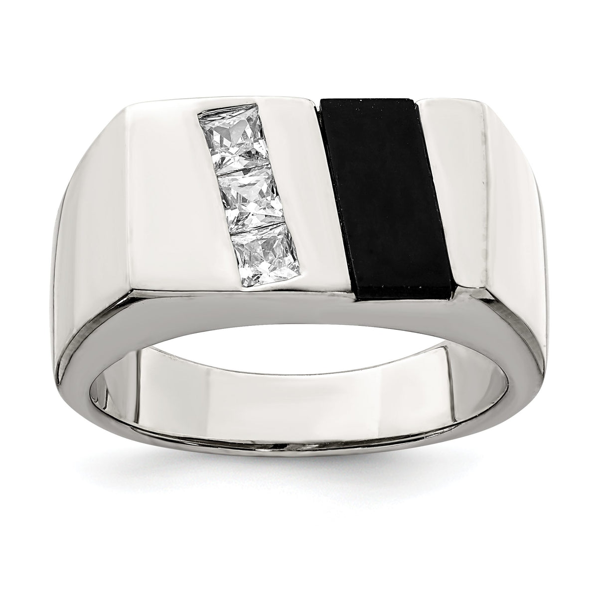 Men's Cubic Zirconia & Onyx Ring in Sterling Silver, 4.35mm, Size 9–11 - Sophia Jewelers Main image