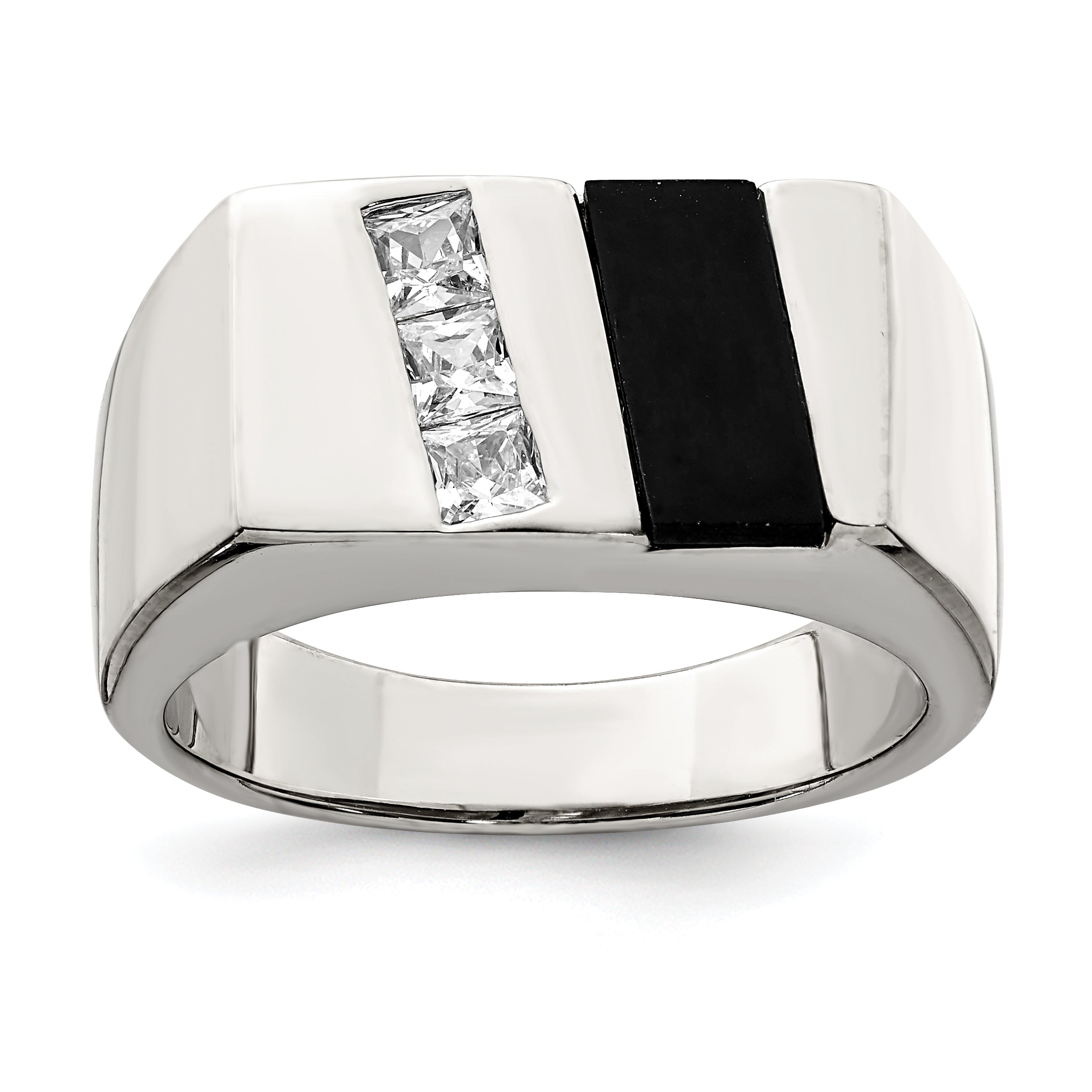 Sterling Silver Rhodium-plated Men's CZ and Onyx Ring Main image