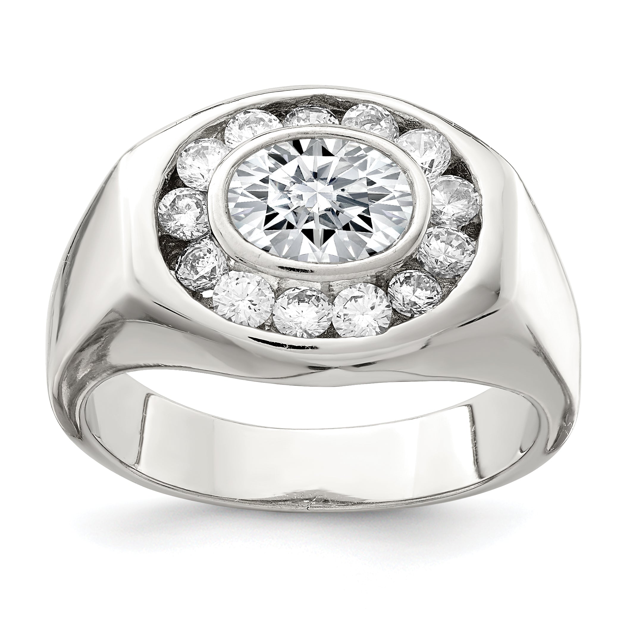Sterling Silver Rhodium-plated Men's CZ Ring Main image