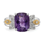 Sterling Silver & 14K Amethyst and Diamond Ring
