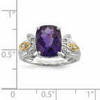 Sterling Silver & 14K Amethyst and Diamond Ring