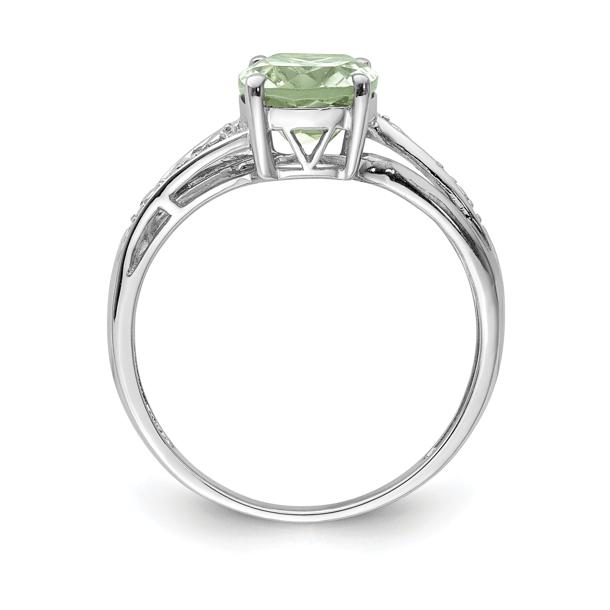 Brilliant Gemstones Sterling Silver with 14K Accent Rhodium-plated Green Quartz and Diamond Ring Secondary image