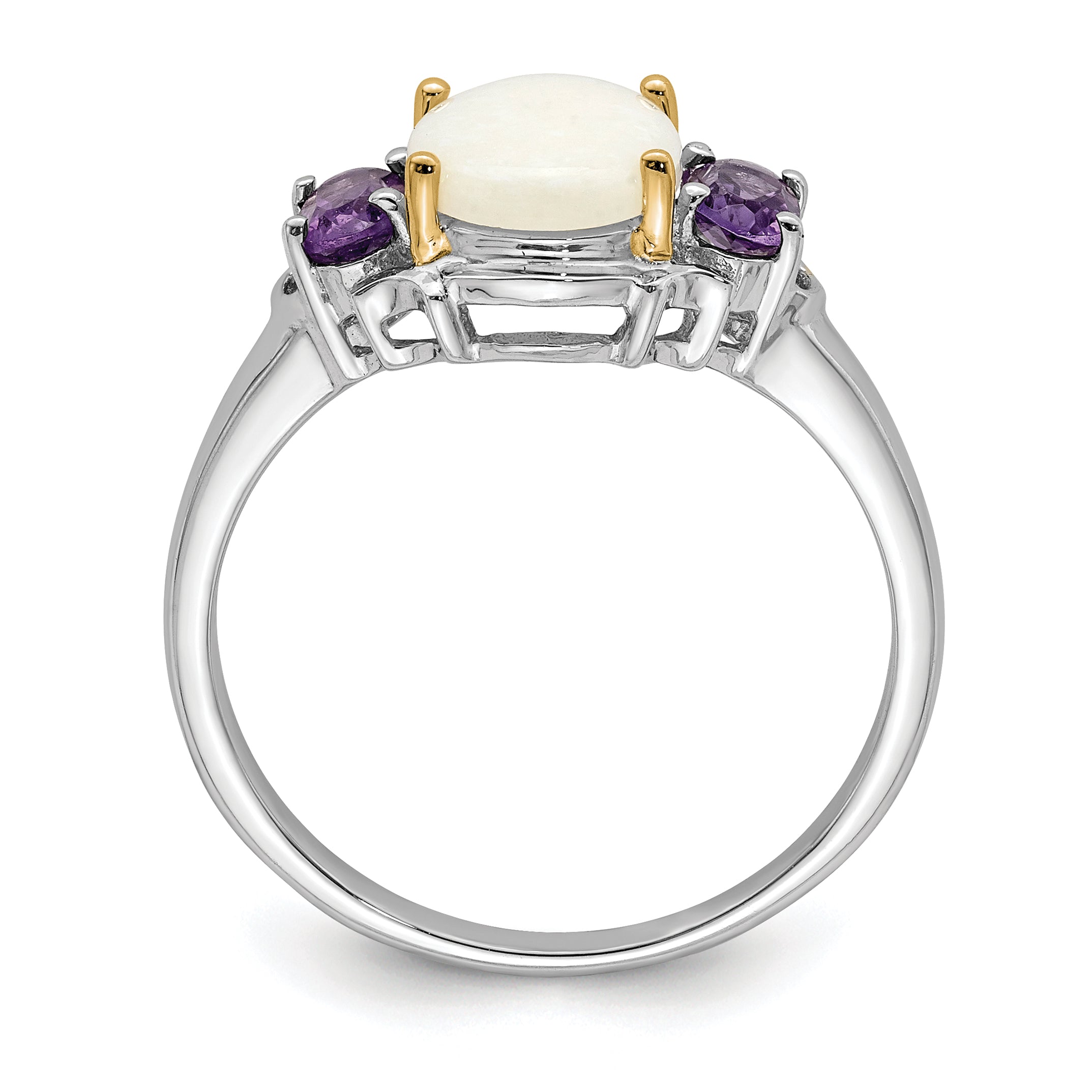 Brilliant Gemstones Sterling Silver with 14K Accent Rhodium-plated Opal and Amethyst Ring Secondary image