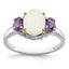 Brilliant Gemstones Sterling Silver with 14K Accent Rhodium-plated Opal and Amethyst Ring