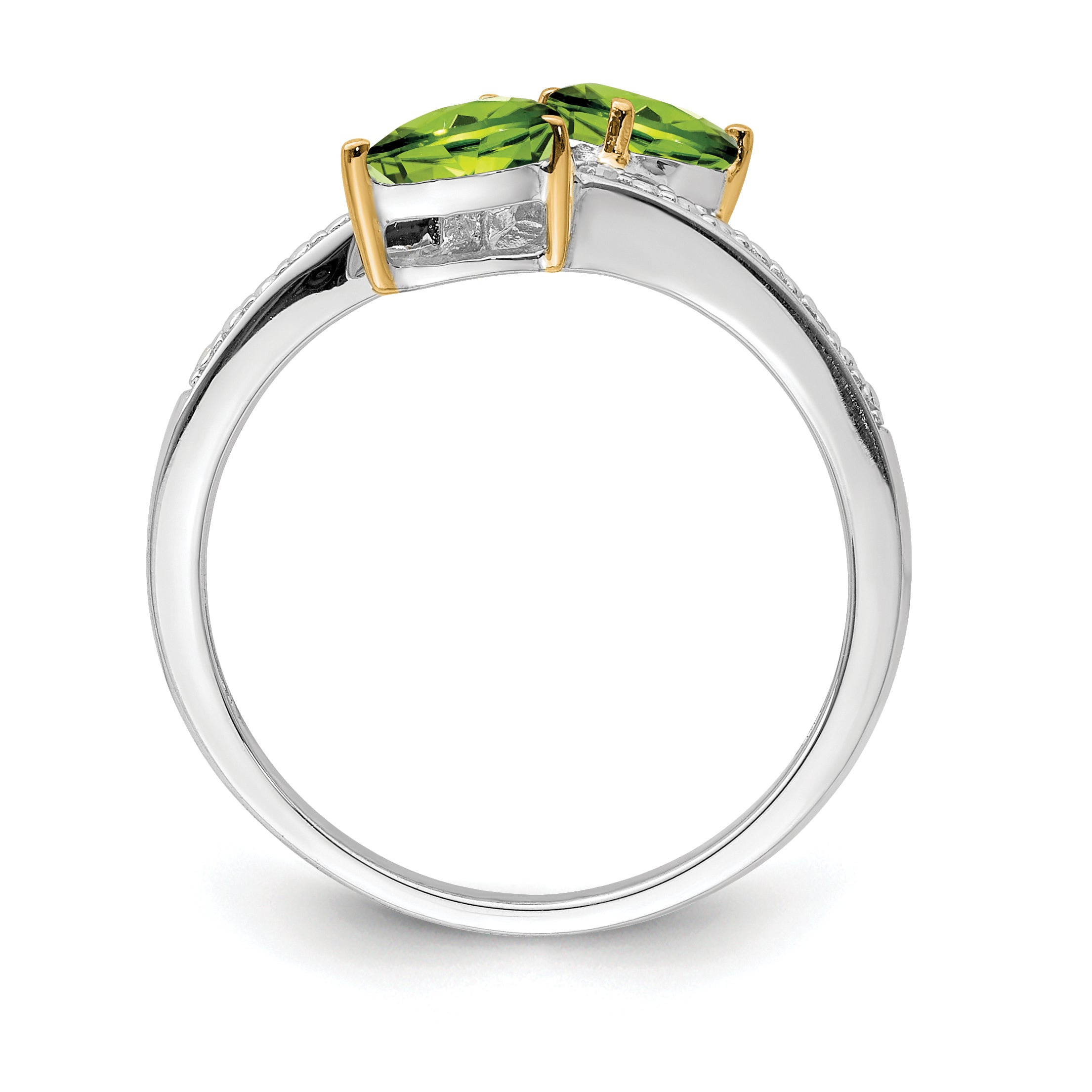 Brilliant Gemstones Sterling Silver with 14K Accent Rhodium-plated Peridot and Diamond Ring Secondary image