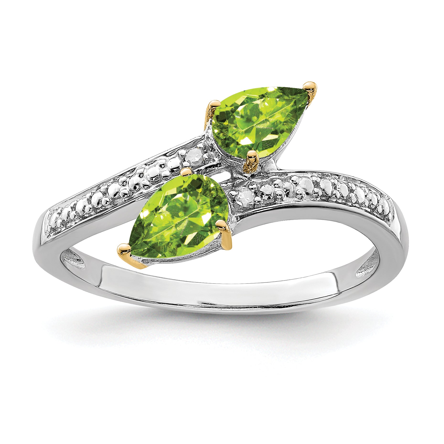 Brilliant Gemstones Sterling Silver with 14K Accent Rhodium-plated Peridot and Diamond Ring Main image
