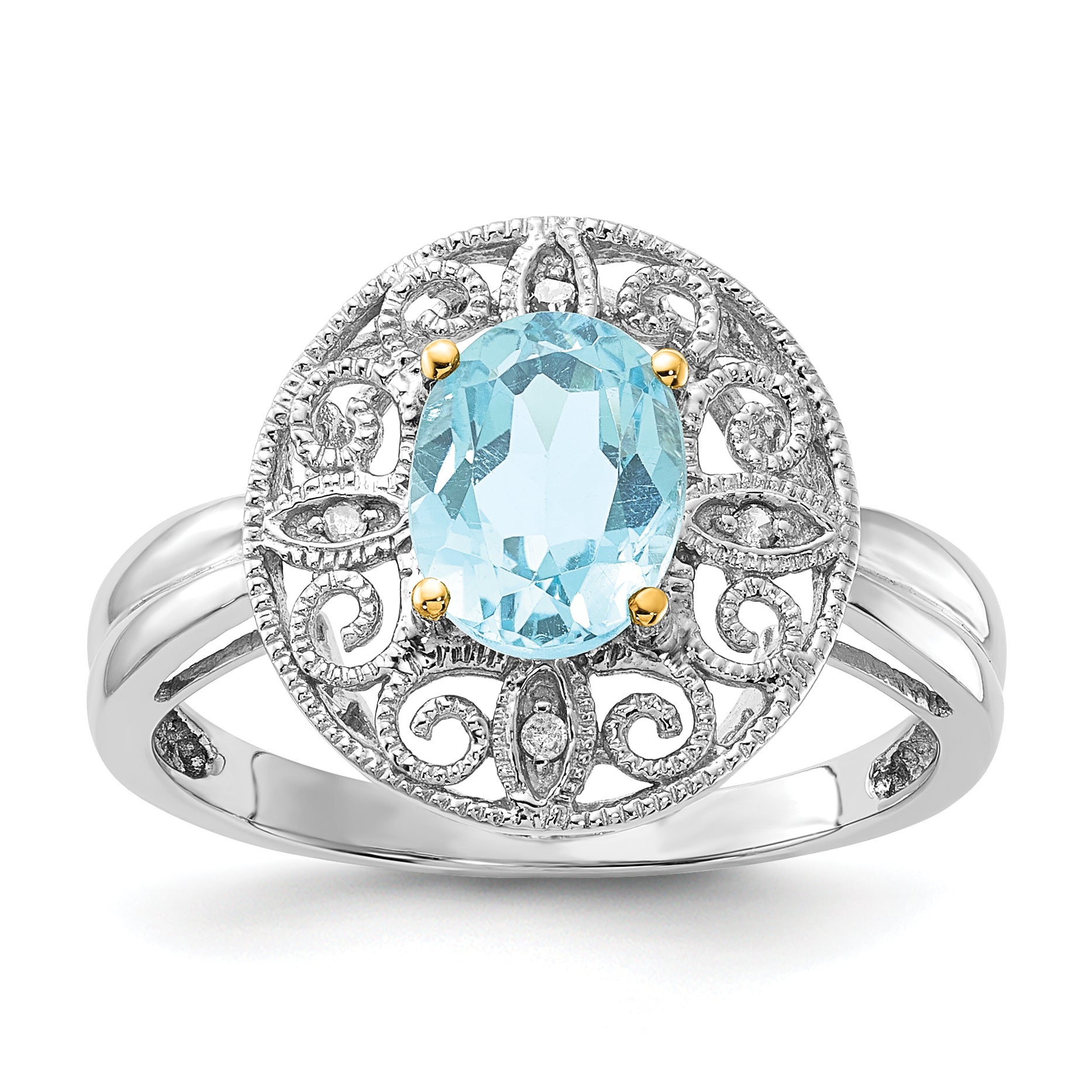 Sterling Silver & 14K Accent Sky Blue Topaz & Diamond Oval Ring Main image