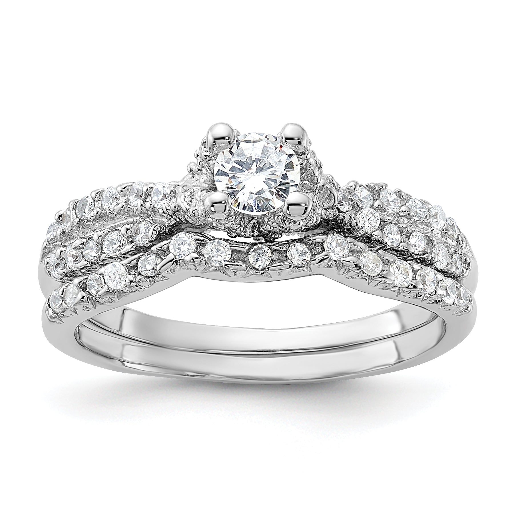 Sterling Silver Rhodium-plated 2-Piece CZ Wedding Set Ring Main image