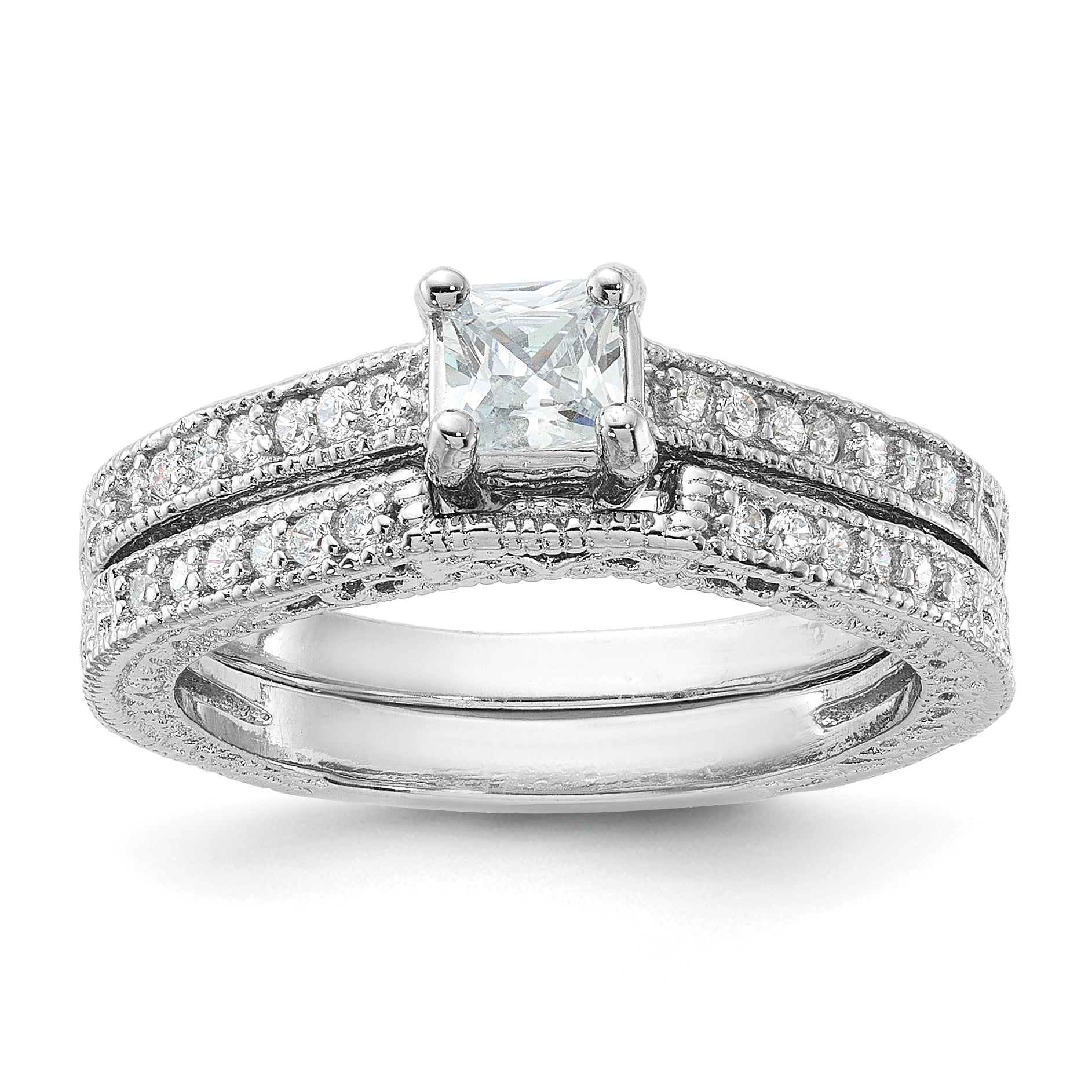 Sterling Silver Rhodium-plated 2-Piece CZ Wedding Set Ring Main image