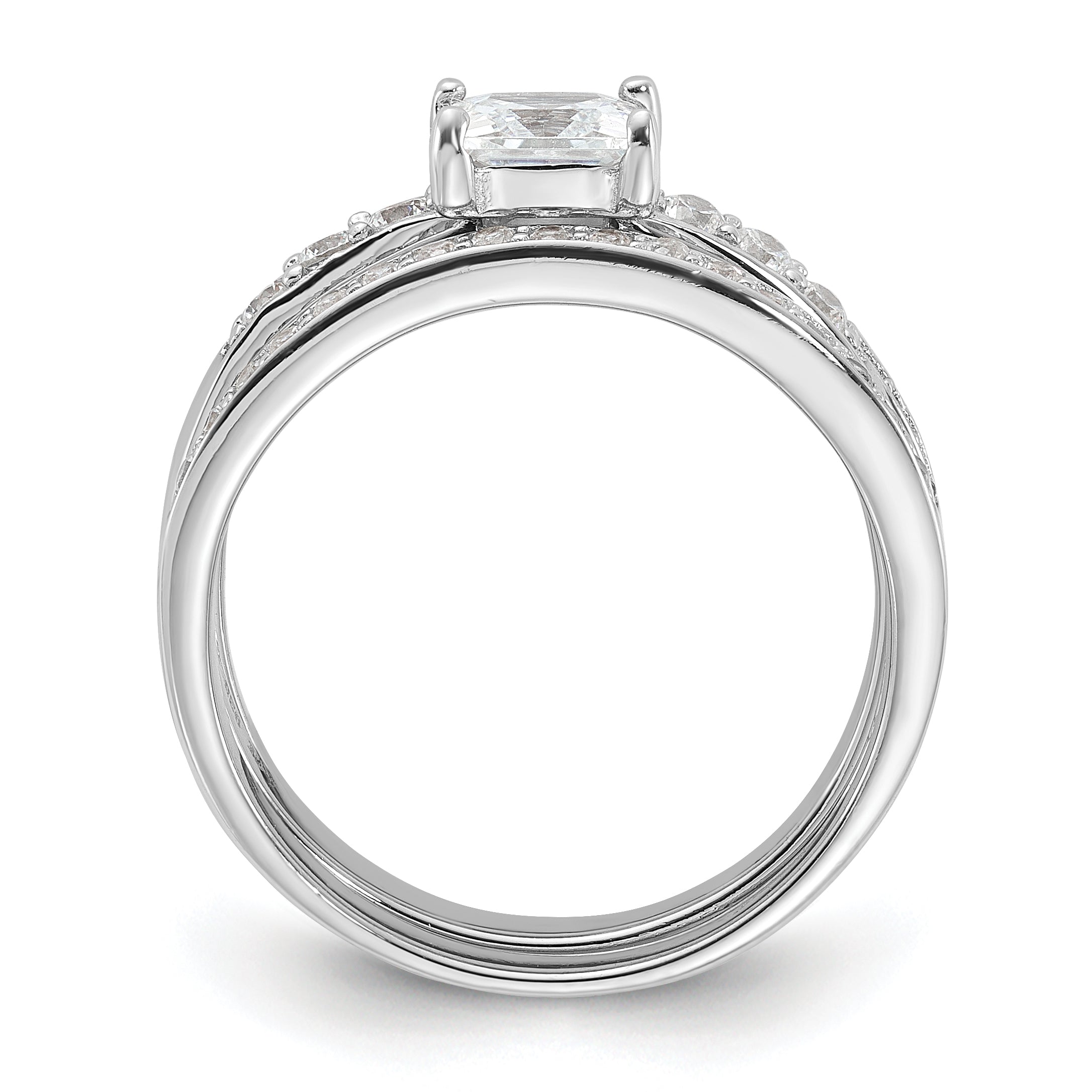Sterling Silver Rhodium-plated CZ 3 Piece Wedding Set Ring Secondary image