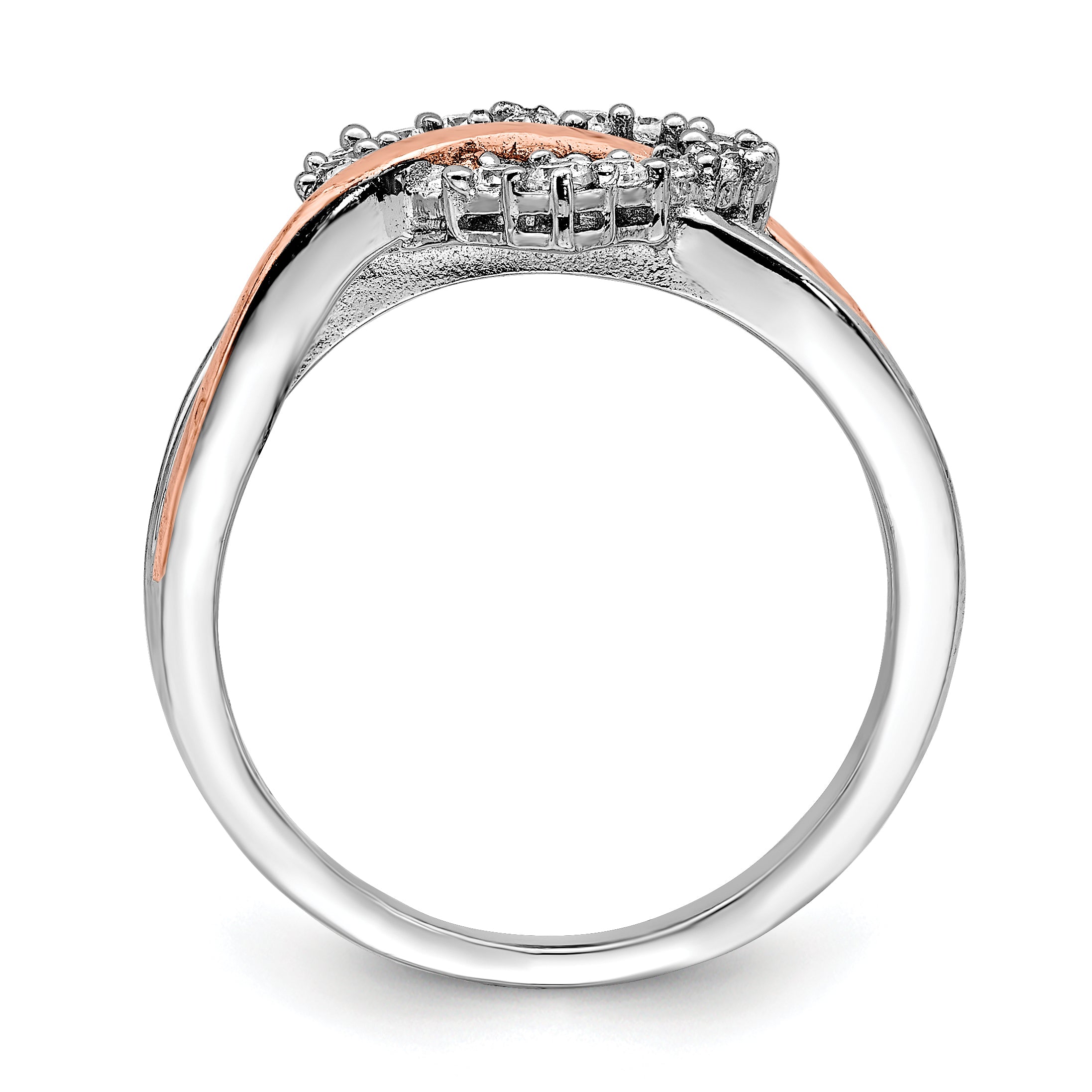 Sterling Silver and Vermeil Polished Cubic Zirconi Heart Ring