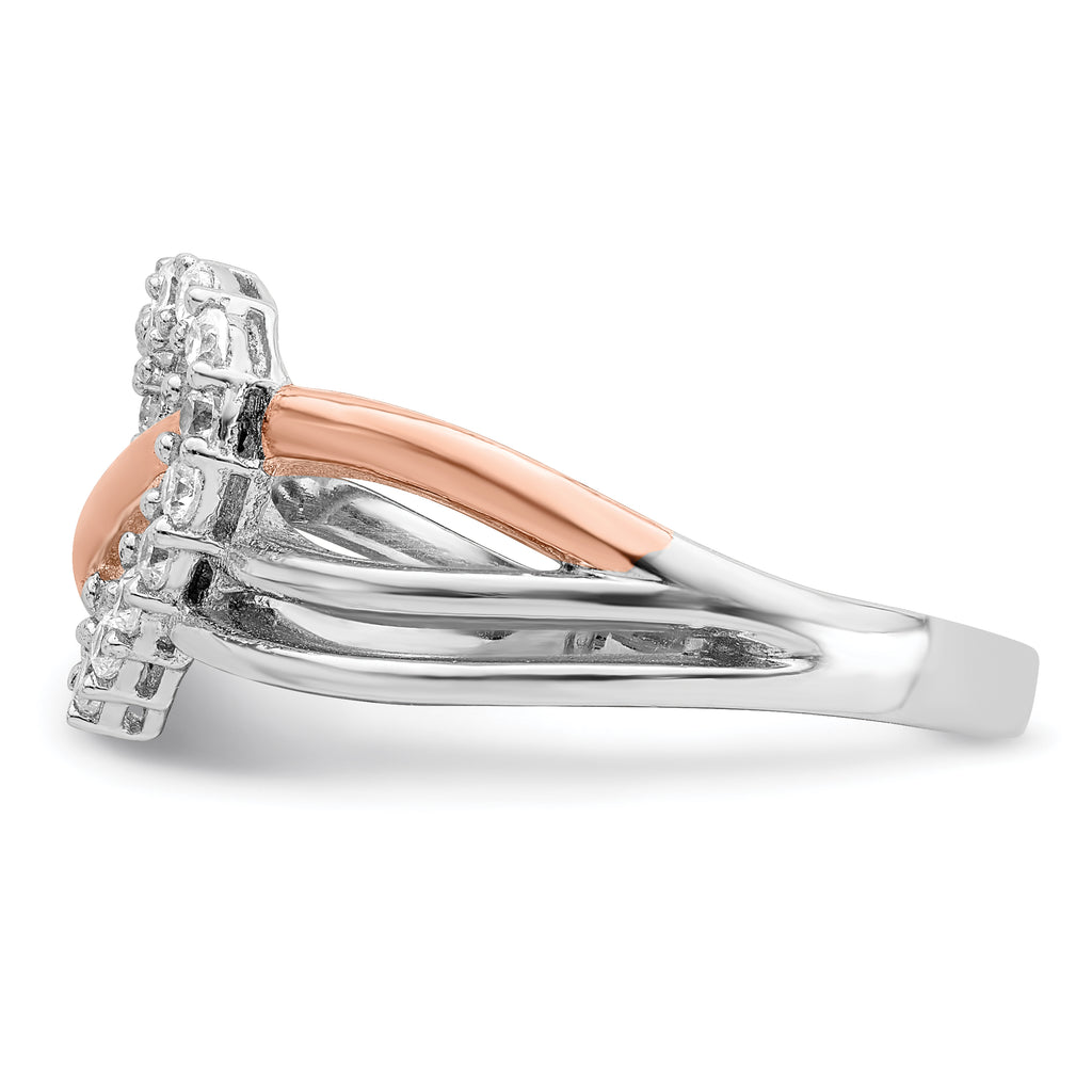 Sterling Silver and Vermeil Polished Cubic Zirconi Heart Ring