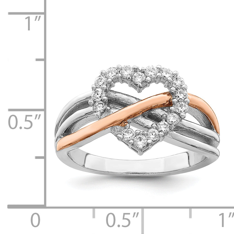 Sterling Silver and Vermeil Polished Cubic Zirconi Heart Ring