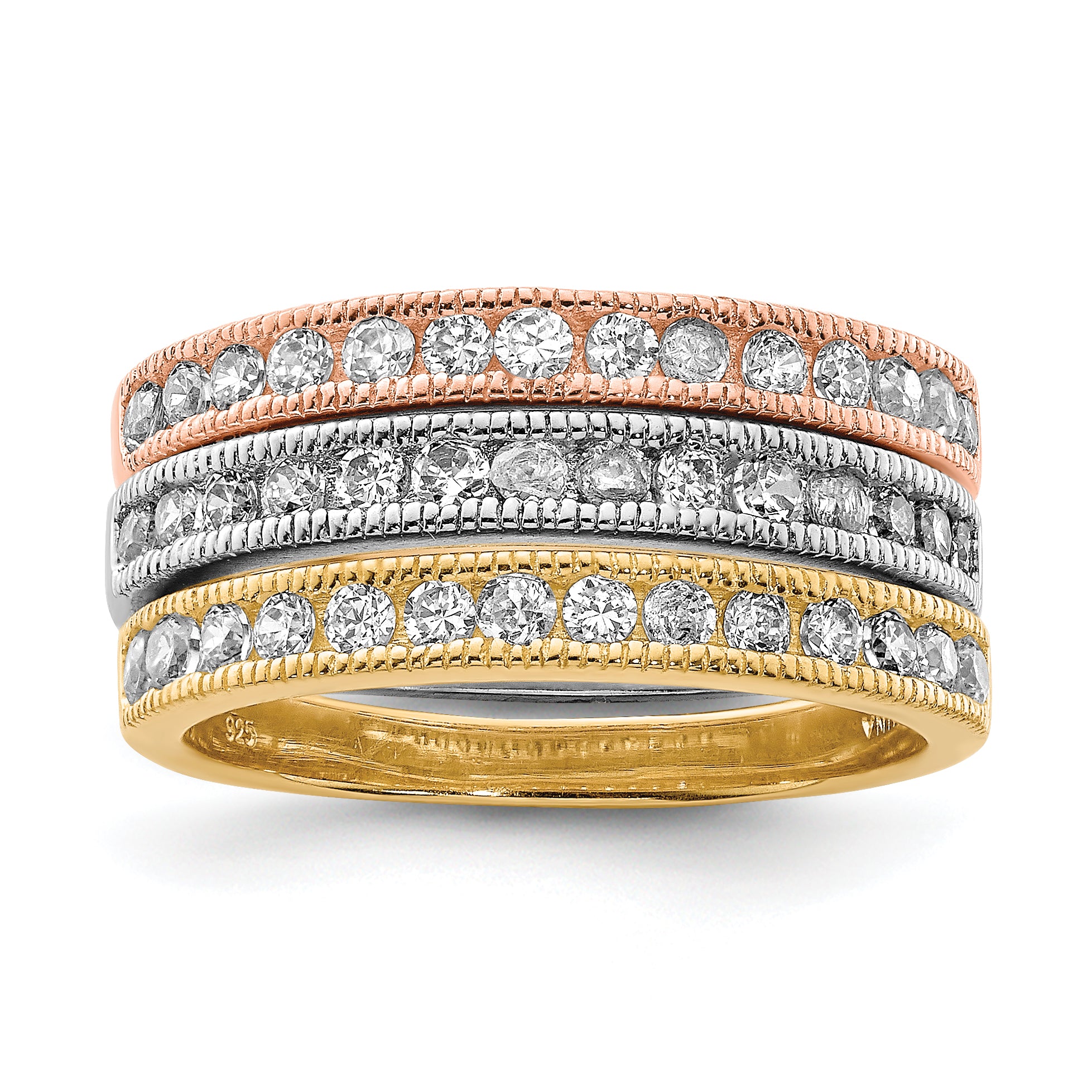 Sterling Silver Vermeil Polished Trio CZ Rings Main image