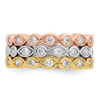 Sterling Silver Vermeil Trio CZ Rings