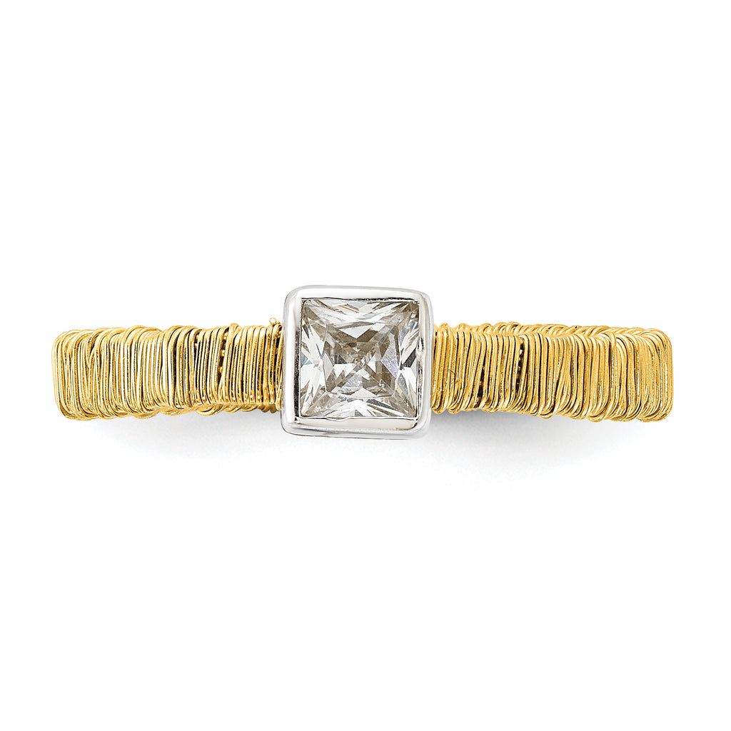 Sterling Silver w/ Gold-tone Vermeil Wire Wrapped CZ Ring