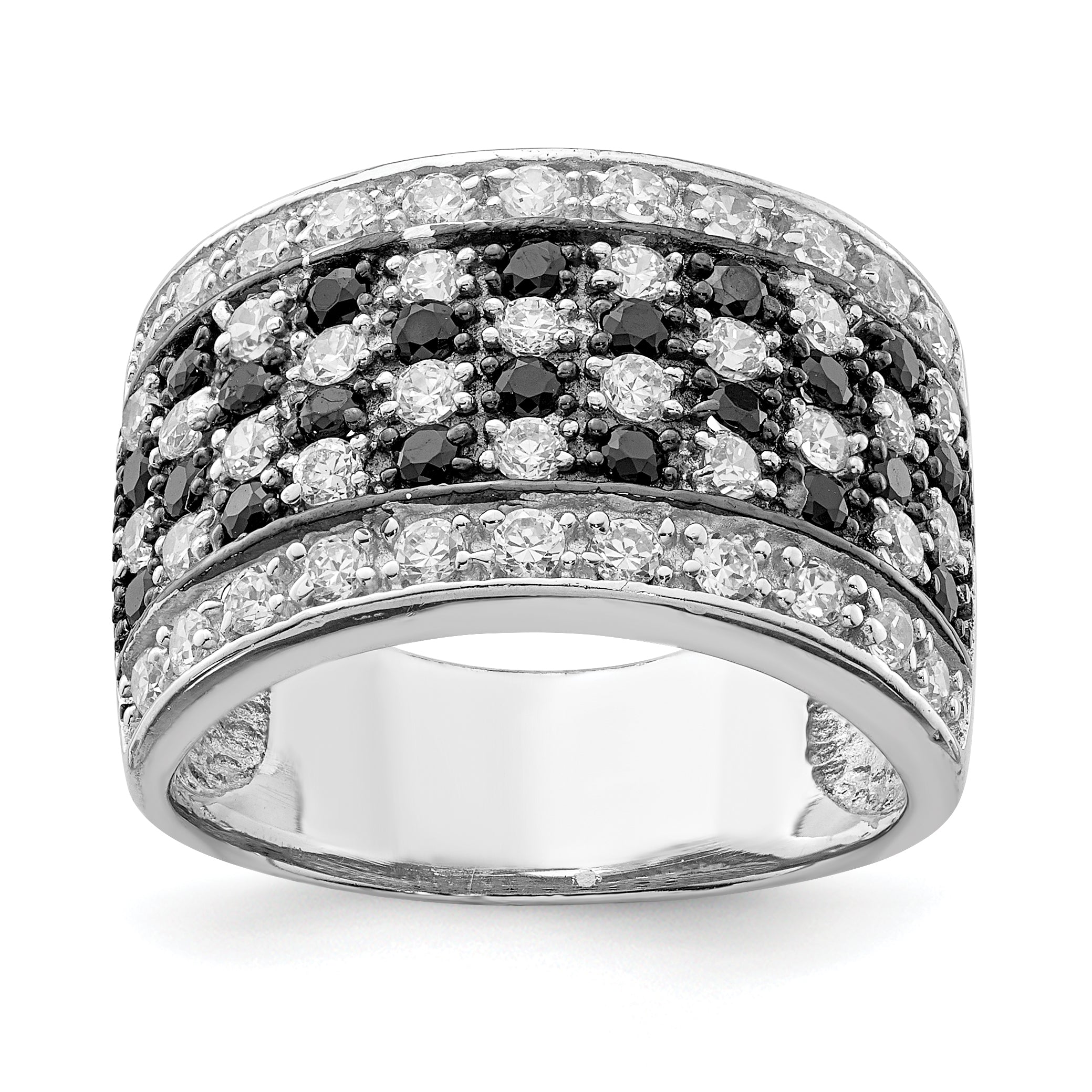 Sterling Silver Rhodium Black & White CZ Checkerboard Ring Main image