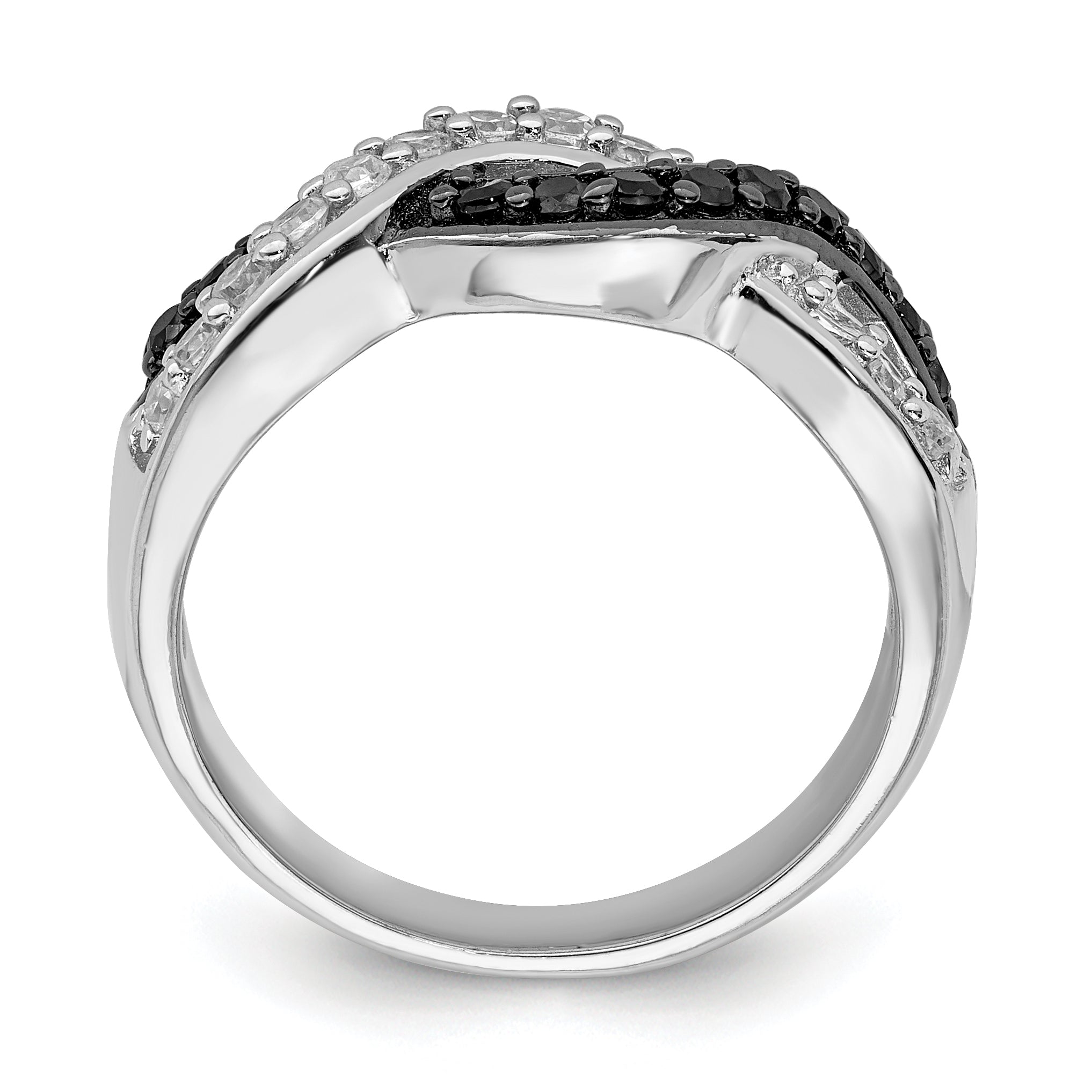Sterling Silver Rhodium Black and Clear CZ Wavy Ring Secondary image