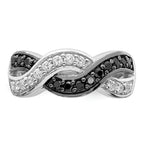 Sterling Silver Rhodium Black and Clear CZ Wavy Ring