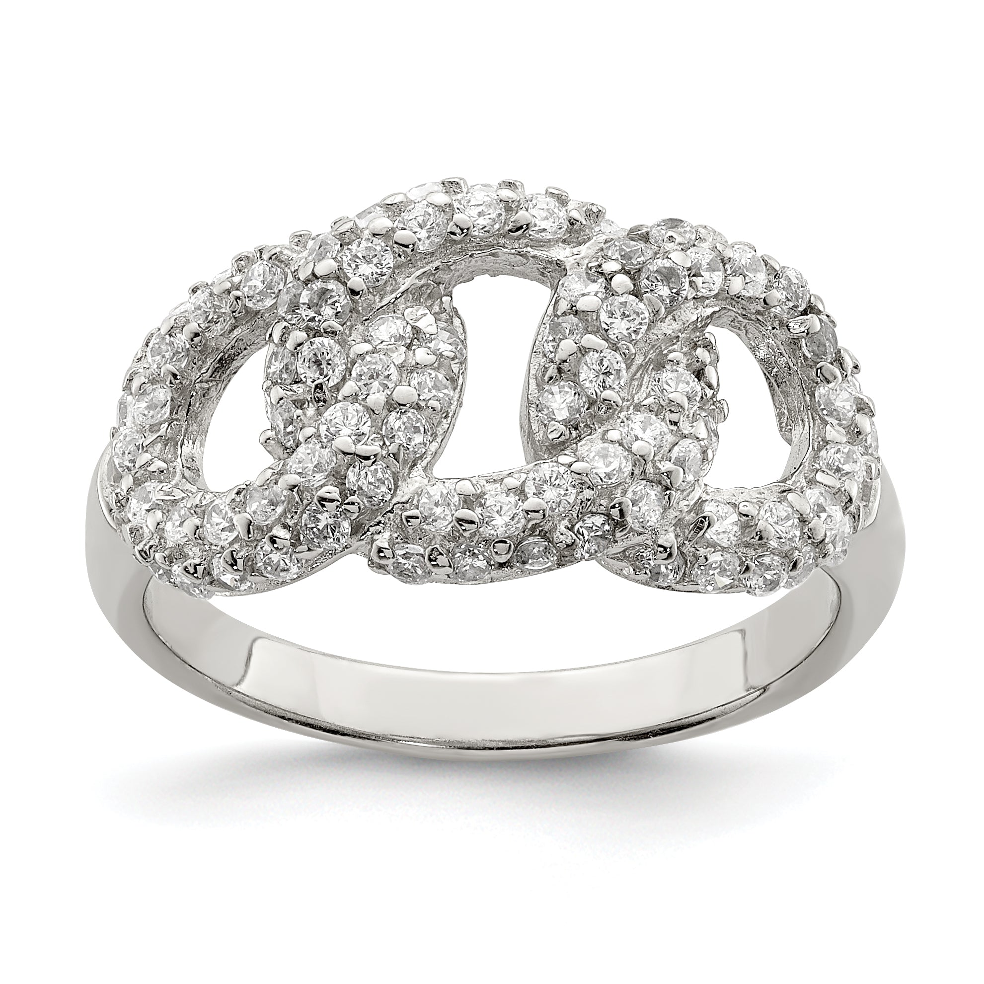Sterling Silver Polished Three Interlocking CZ Circles Ring Main image