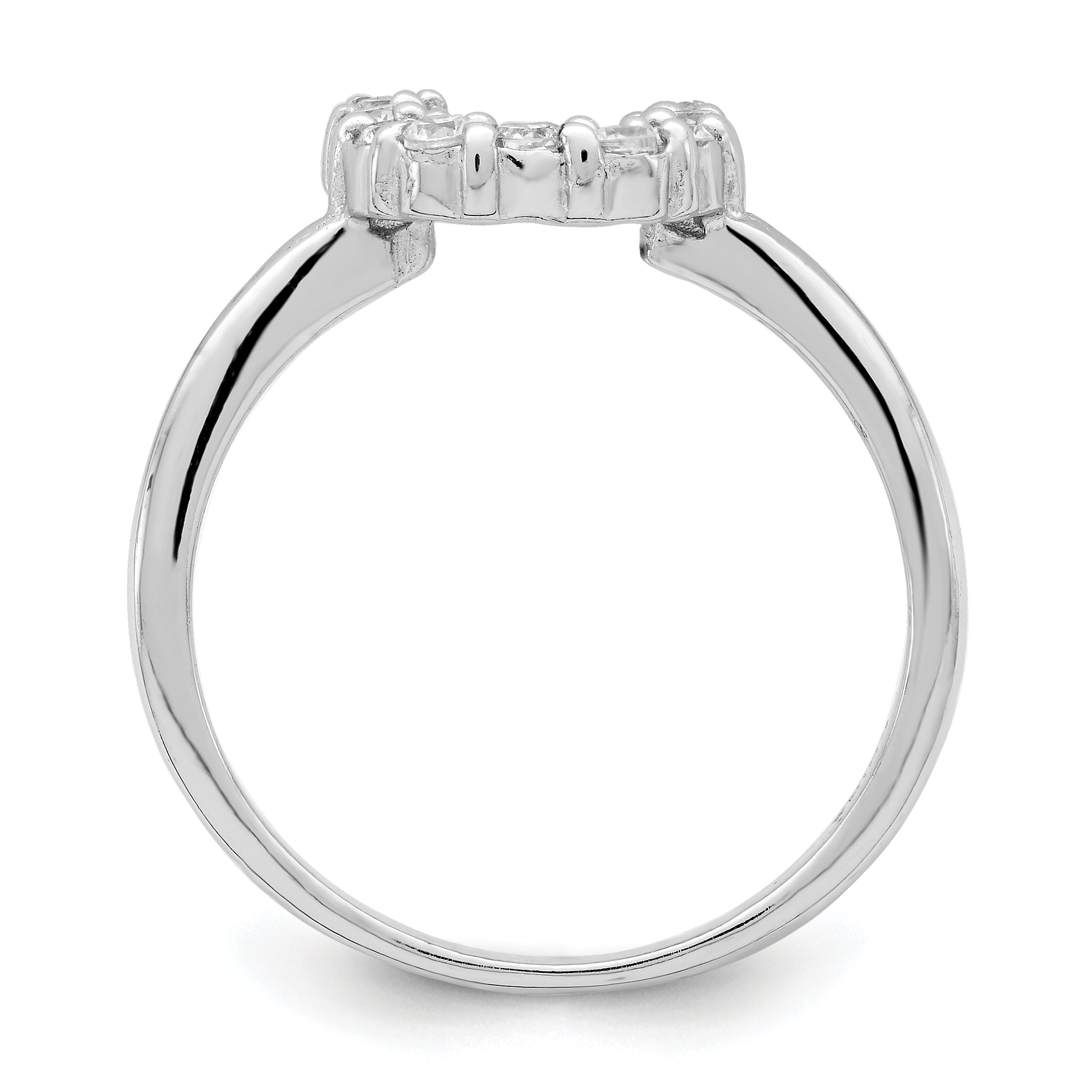 Sterling Silver Rhodium-plated Polished U Shaped Clear CZ Ring Secondary image