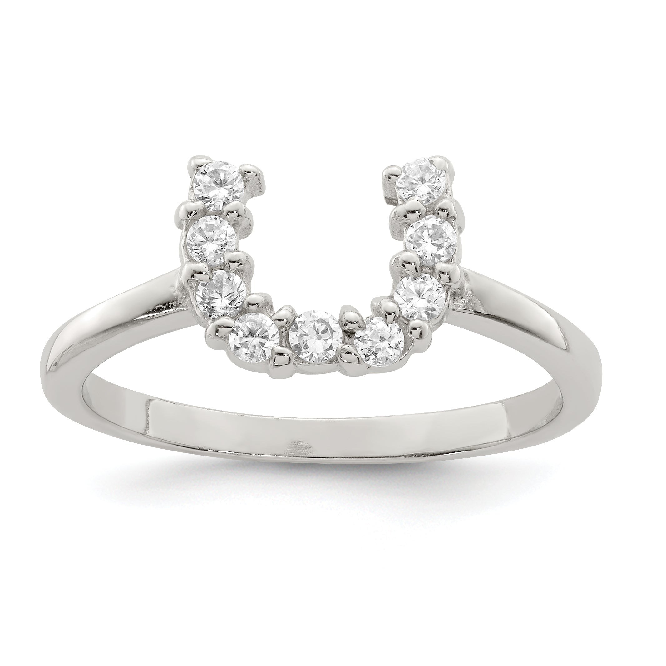 Sterling Silver Rhodium-plated Polished U Shaped Clear CZ Ring Main image