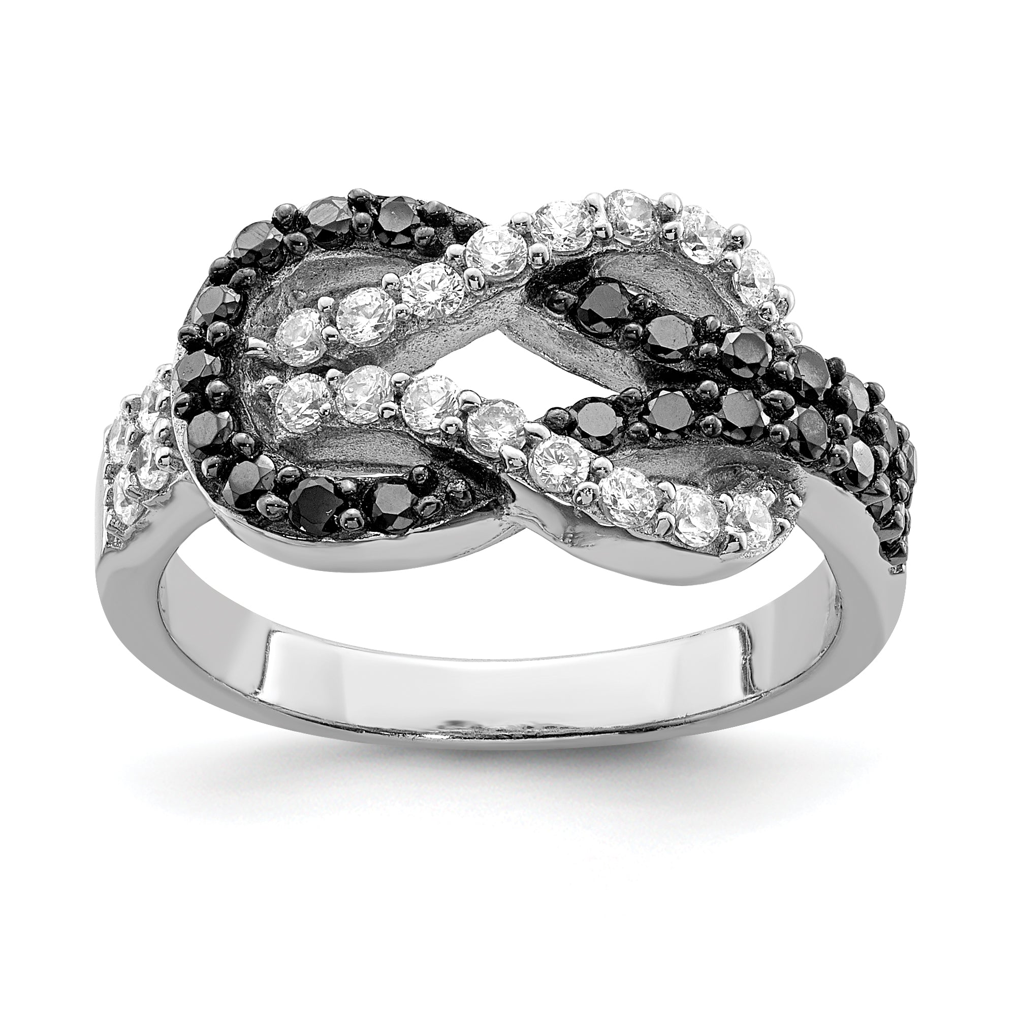 Sterling Silver Rhodium Black and Clear CZ Love Knot Ring Main image