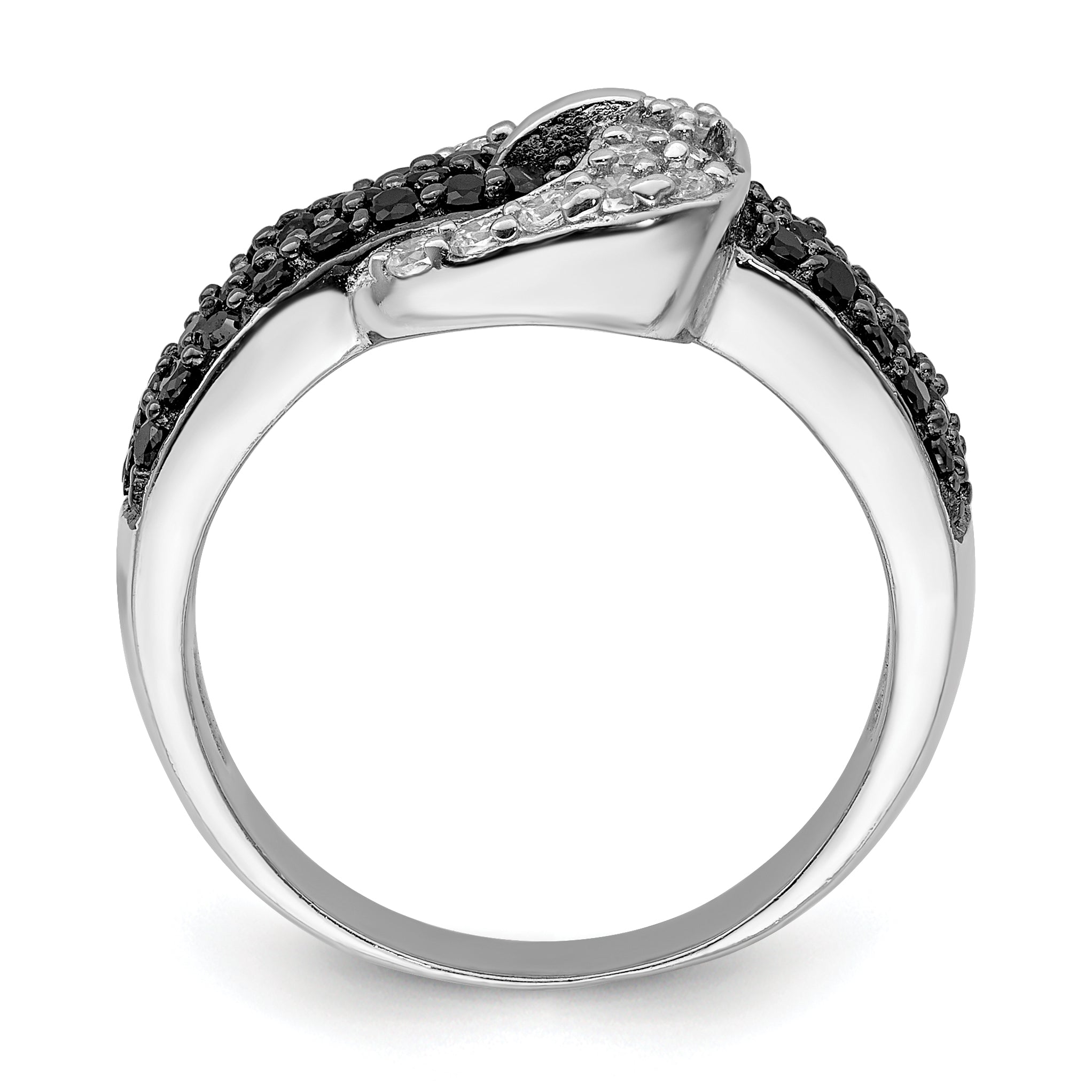Sterling Silver Rhodium Black and Clear CZ Buckle Ring Secondary image